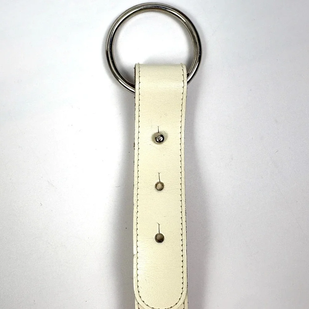 VTG 80s Liz Claiborne Waxed Saddle‎ Leather Belt Womens Sz M White Silver Swivel